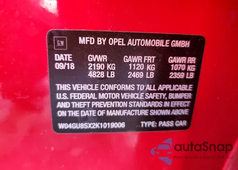 2019 Buick Regal Tourx Preferred from USA, damaged, VIN W04GU8SX2K1019006